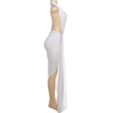 Deep-V Asymmetrical Dress with High Slit