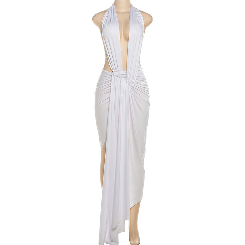 Deep-V Asymmetrical Dress with High Slit