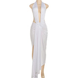 Deep-V Asymmetrical Dress with High Slit