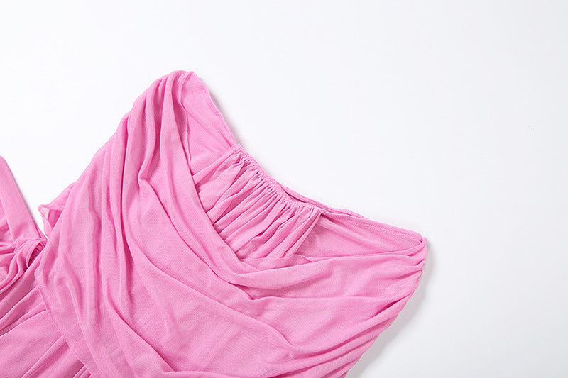 Elegant Pink Draped Cut-Out Two-Piece Set