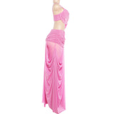 Elegant Pink Draped Cut-Out Two-Piece Set