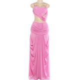 Elegant Pink Draped Cut-Out Two-Piece Set