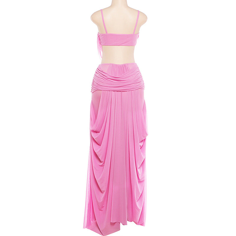 Elegant Pink Draped Cut-Out Two-Piece Set