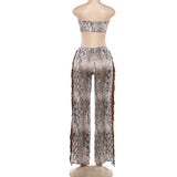 Strapless Crop Top and Flared Pants Set