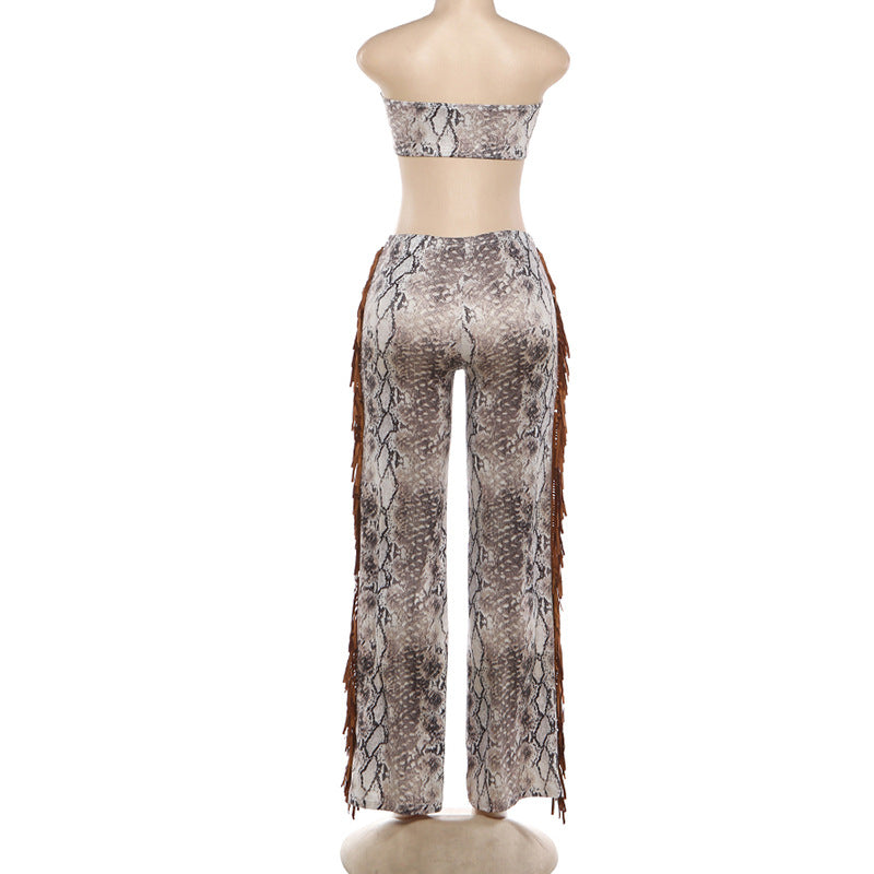 Strapless Crop Top and Flared Pants Set