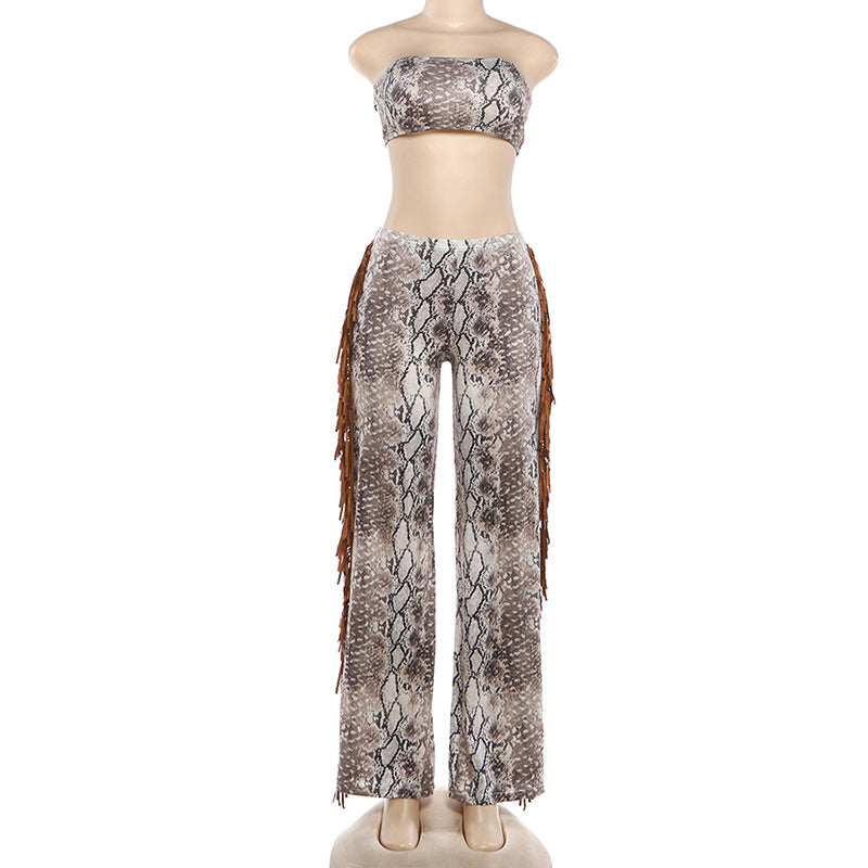 Strapless Crop Top and Flared Pants Set