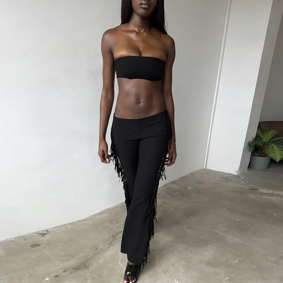 Strapless Crop Top and Flared Pants Set