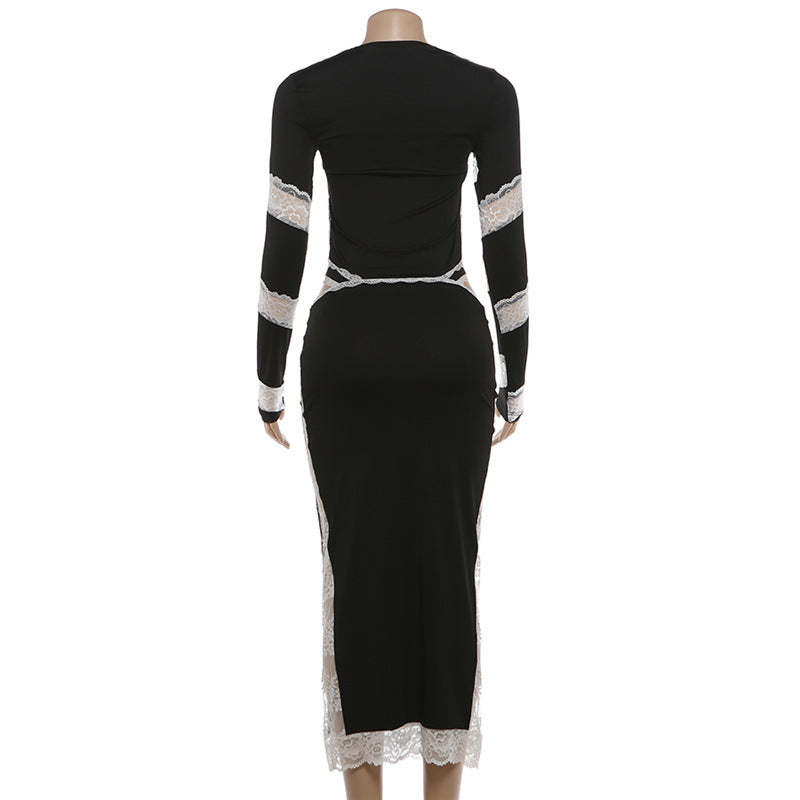 Elegant Lace Cut-Out Evening Dress