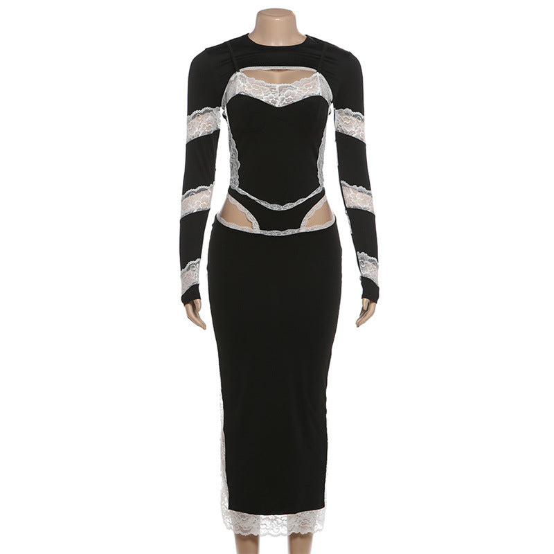 Elegant Lace Cut-Out Evening Dress