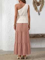 One-Shoulder Top with Geometric Maxi Skirt