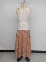 One-Shoulder Top with Geometric Maxi Skirt