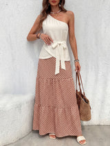 One-Shoulder Top with Geometric Maxi Skirt