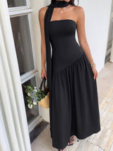 Strapless Maxi Dress with Scarf Detail