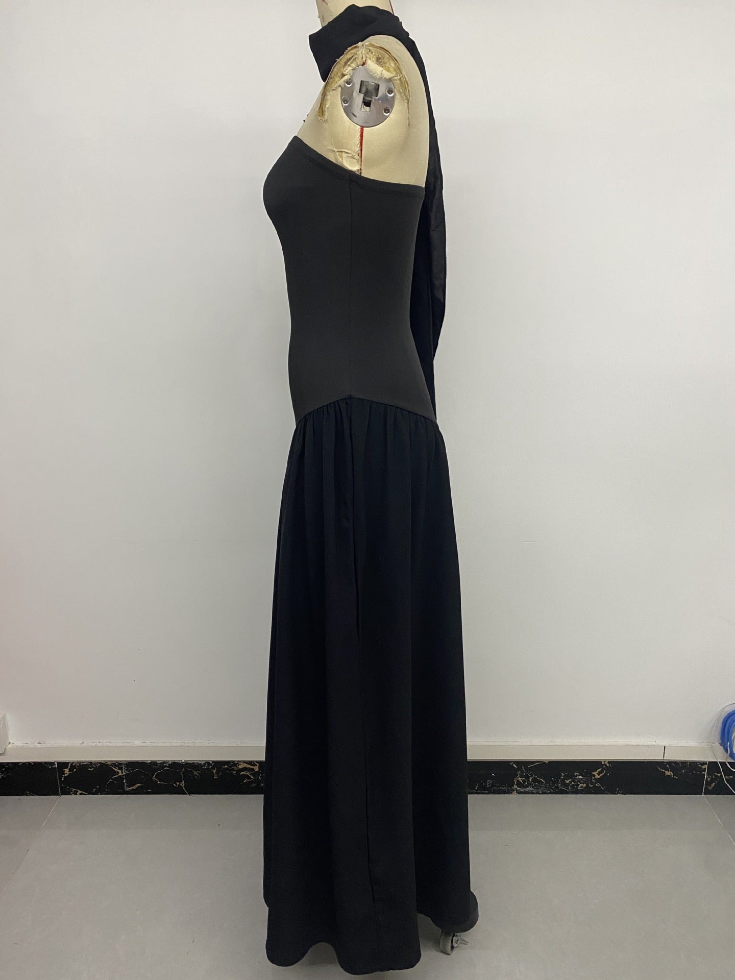 Strapless Maxi Dress with Scarf Detail