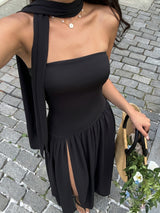 Strapless Maxi Dress with Scarf Detail
