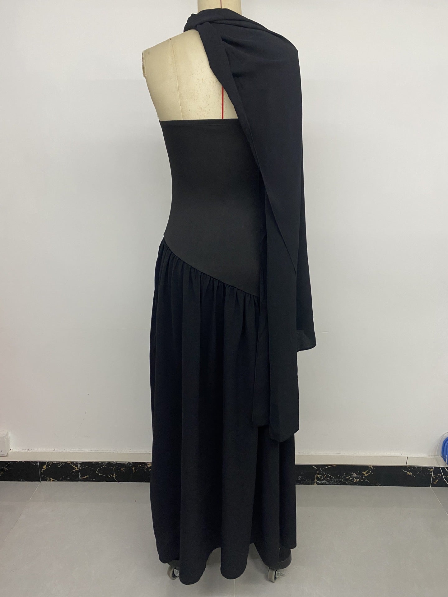 Strapless Maxi Dress with Scarf Detail