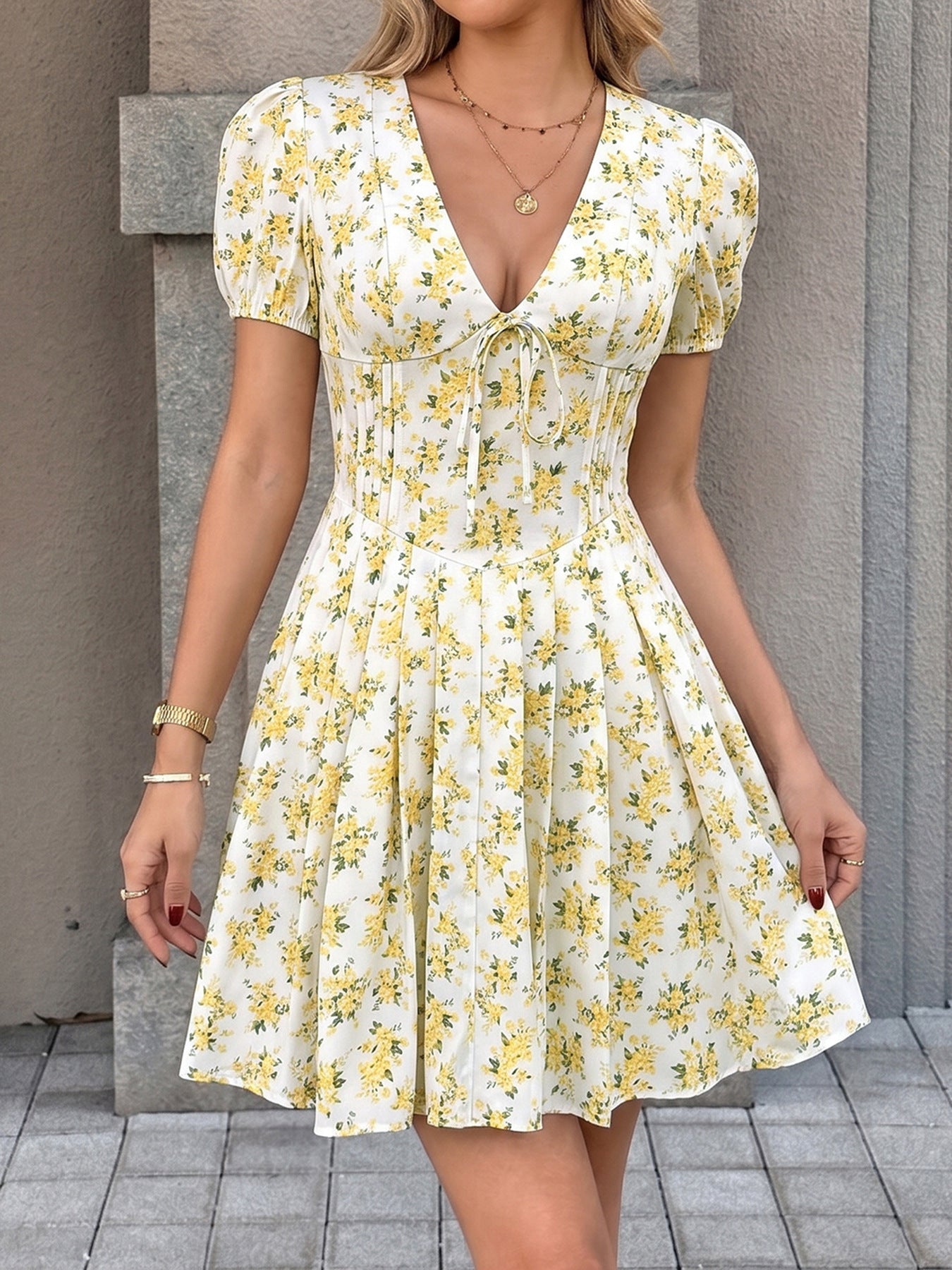 Floral Dress with Tie-Front Detail