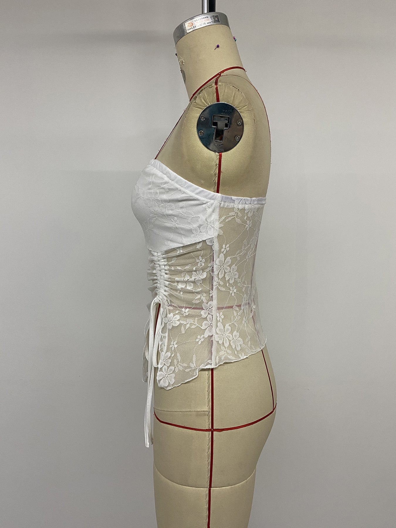 Lace Strapless Top with Drawstring Detail