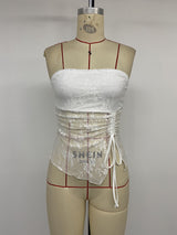 Lace Strapless Top with Drawstring Detail