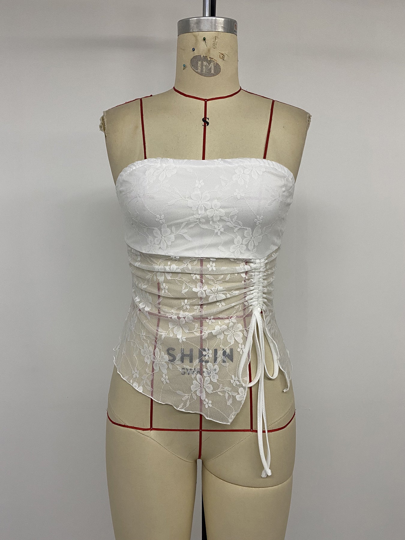 Lace Strapless Top with Drawstring Detail