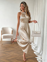 Halter Maxi Dress with Pearl Neckline
