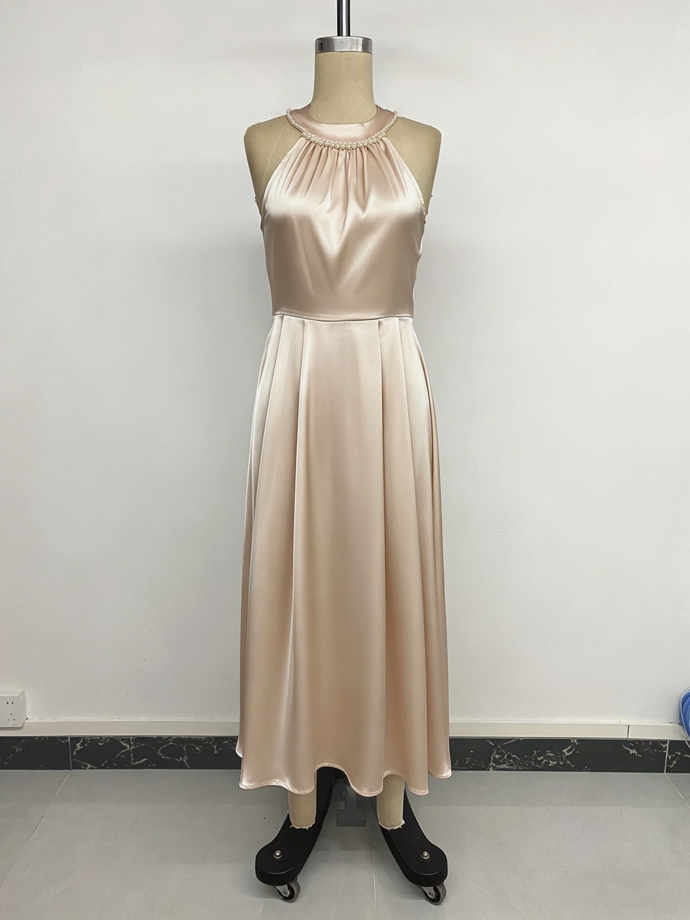 Halter Maxi Dress with Pearl Neckline