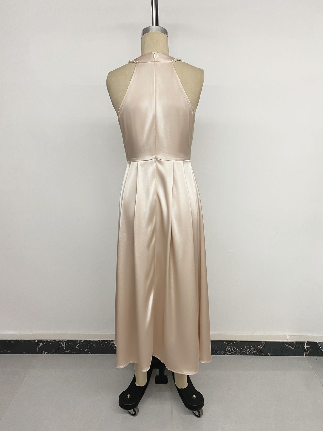 Halter Maxi Dress with Pearl Neckline