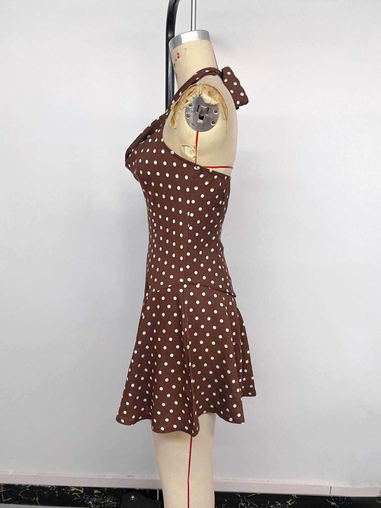 Polka Dot Sleeveless Dress with Ruffled Hem