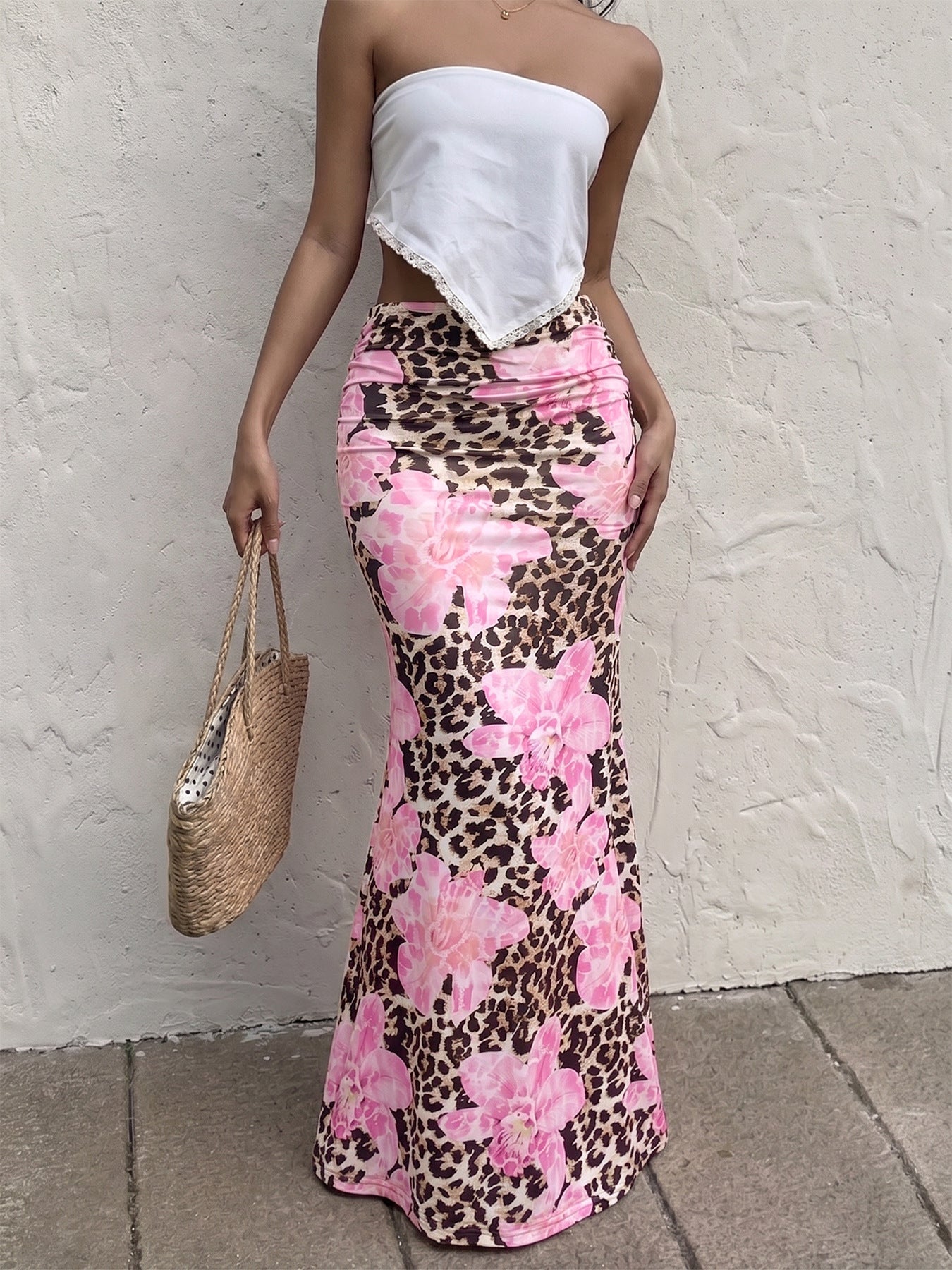 Maxi Skirt with Leopard & Floral Print