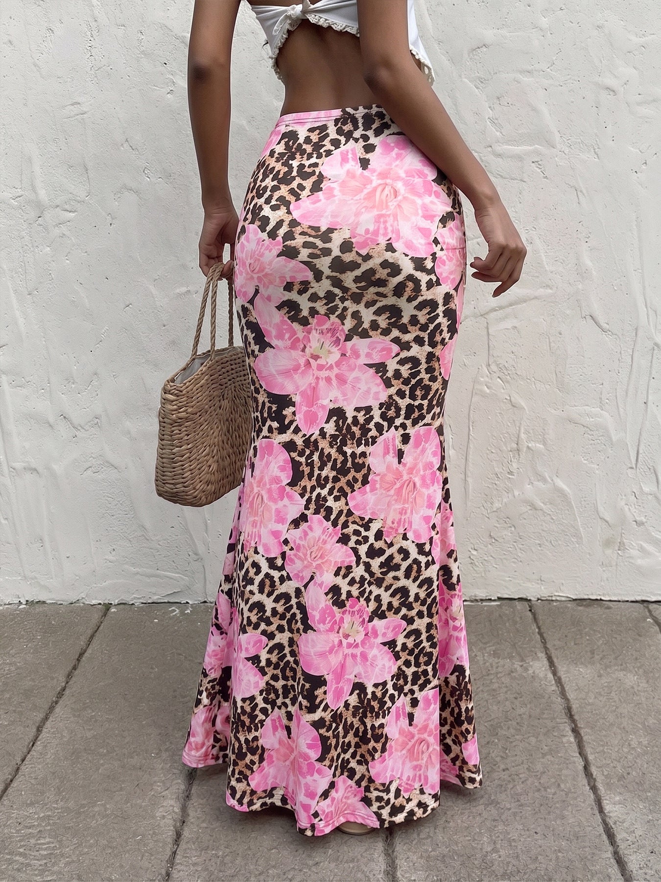Maxi Skirt with Leopard & Floral Print