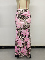 Maxi Skirt with Leopard & Floral Print