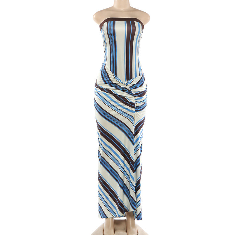 Strapless Striped Maxi Dress