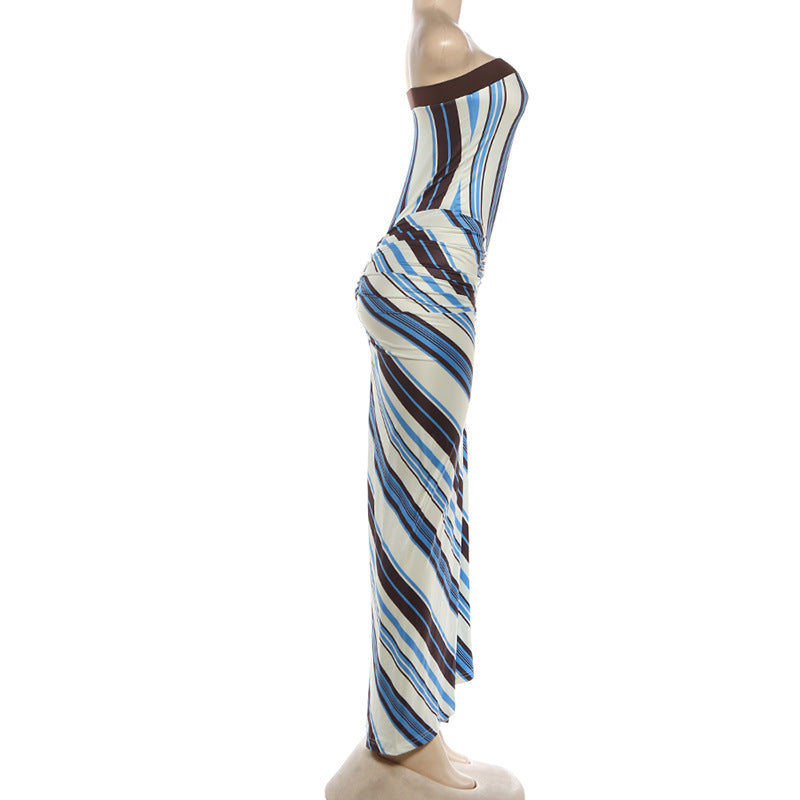 Strapless Striped Maxi Dress