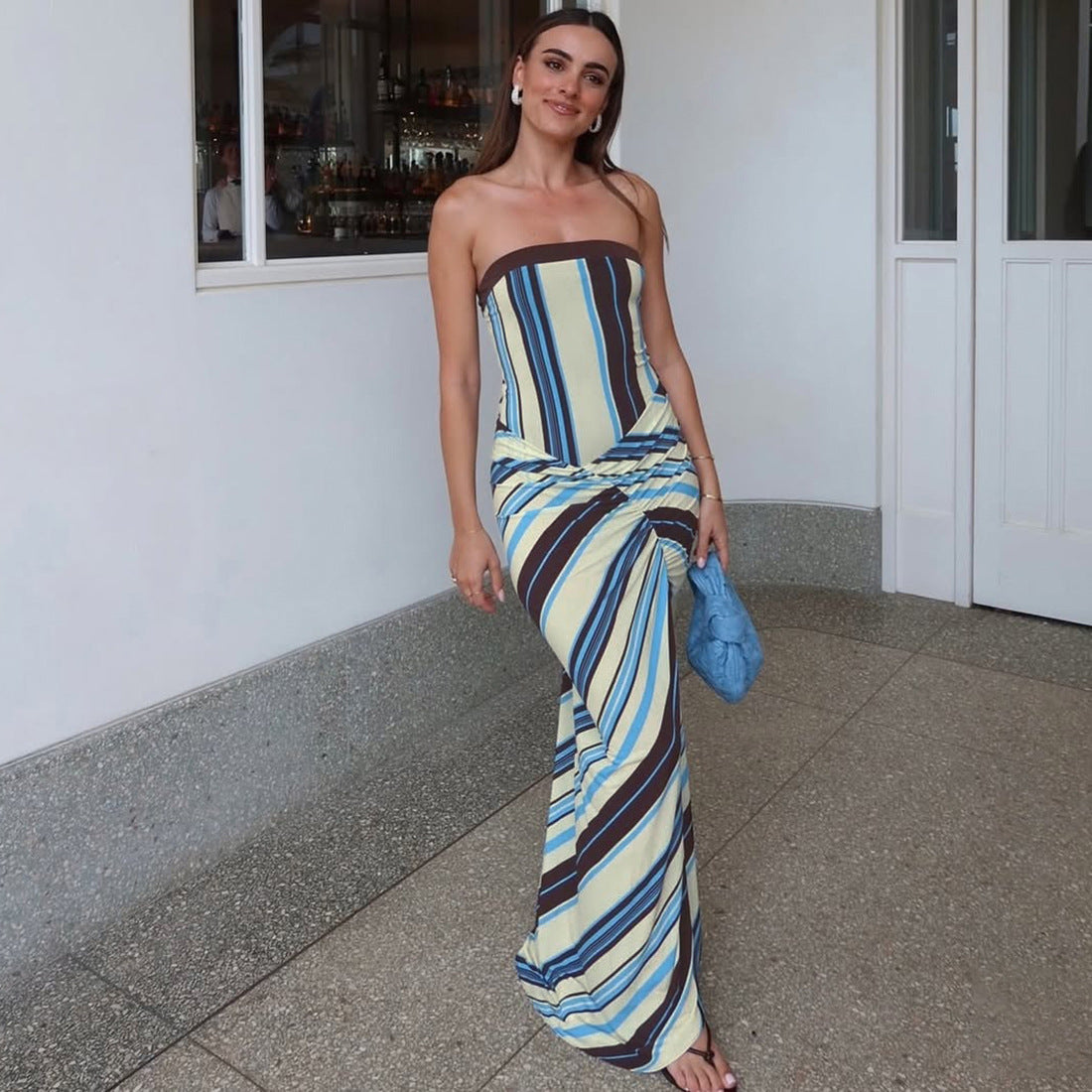 Strapless Striped Maxi Dress