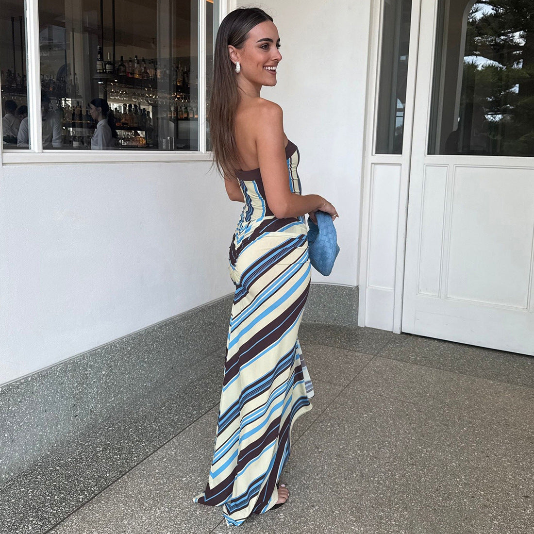 Strapless Striped Maxi Dress