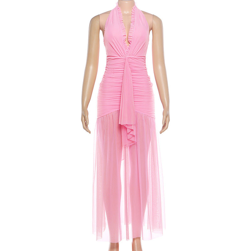 Pink Pleated Evening Gown