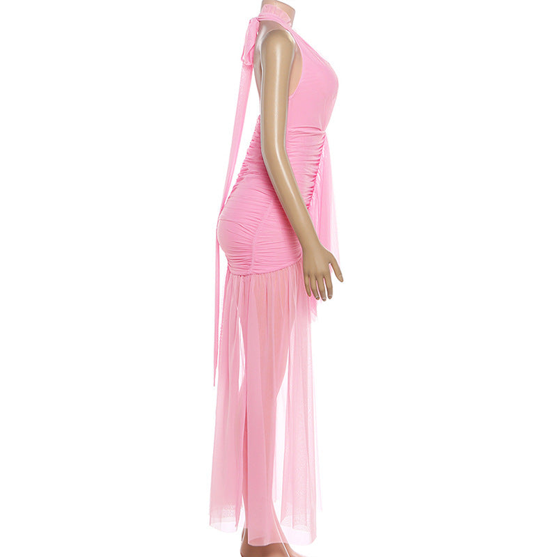 Pink Pleated Evening Gown