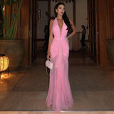 Pink Pleated Evening Gown