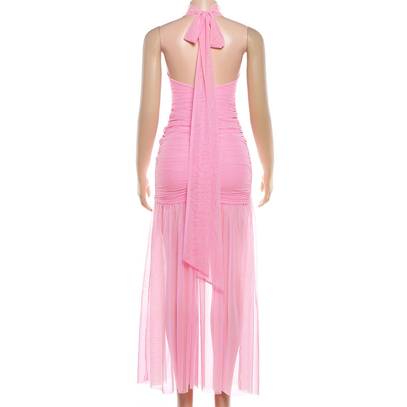Pink Pleated Evening Gown
