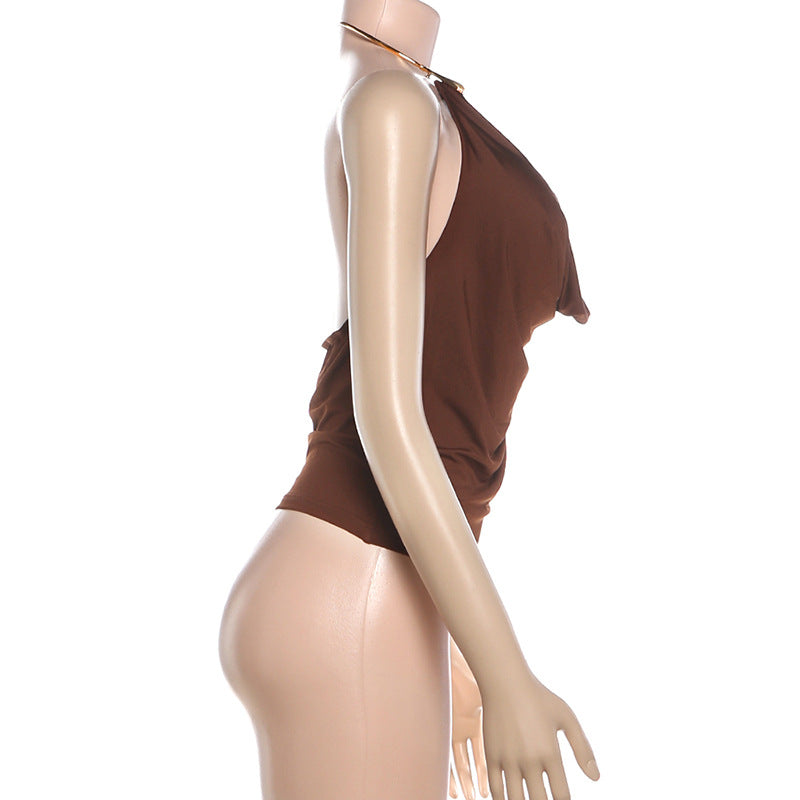 Brown Draped Halter Top
