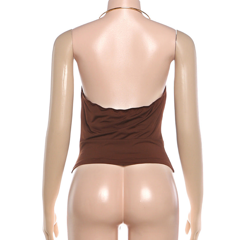Brown Draped Halter Top