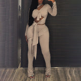 Long Sleeve Two-Piece Set with Tie Details