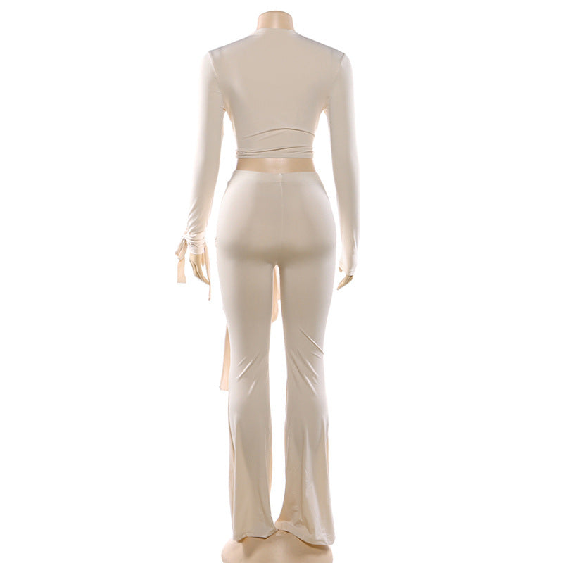 Long Sleeve Two-Piece Set with Tie Details