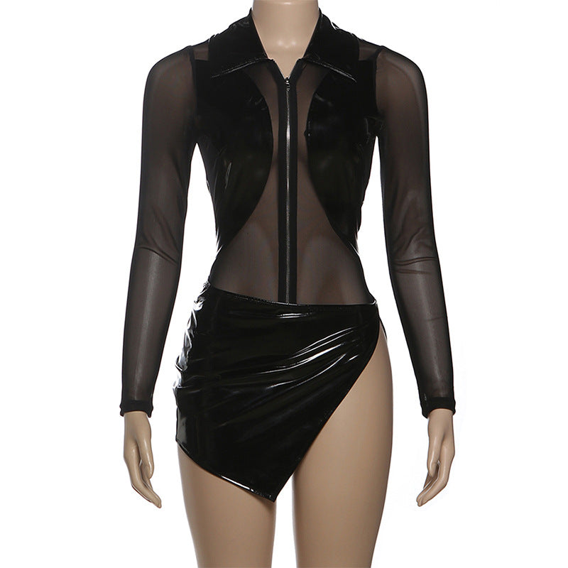 Edgy Black Bodycon Top & Skirt