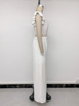 Crochet-Trim Jumpsuit with Ruffled Sleeves