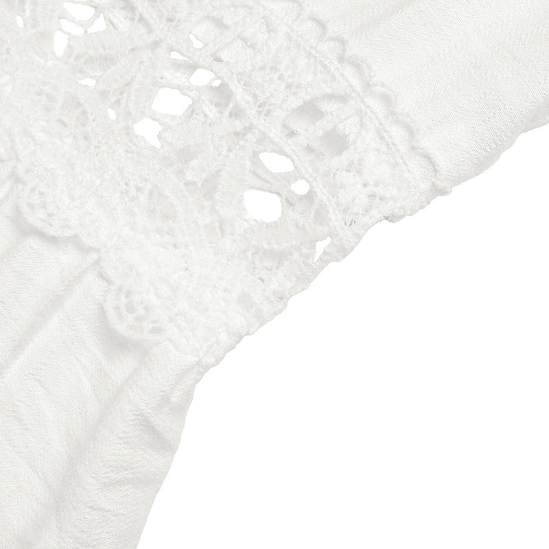 Crochet-Trim Jumpsuit with Ruffled Sleeves