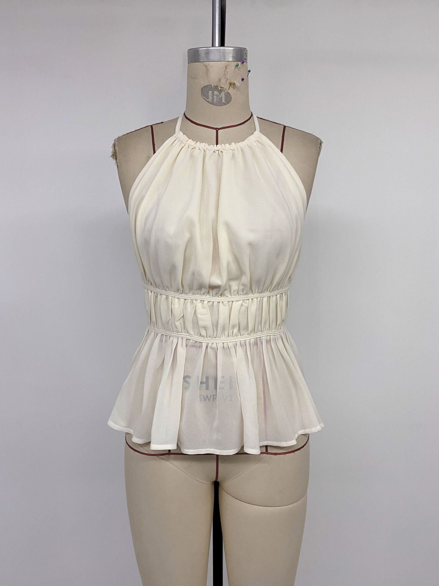 Beige Halter Peplum Top