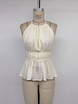 Beige Halter Peplum Top