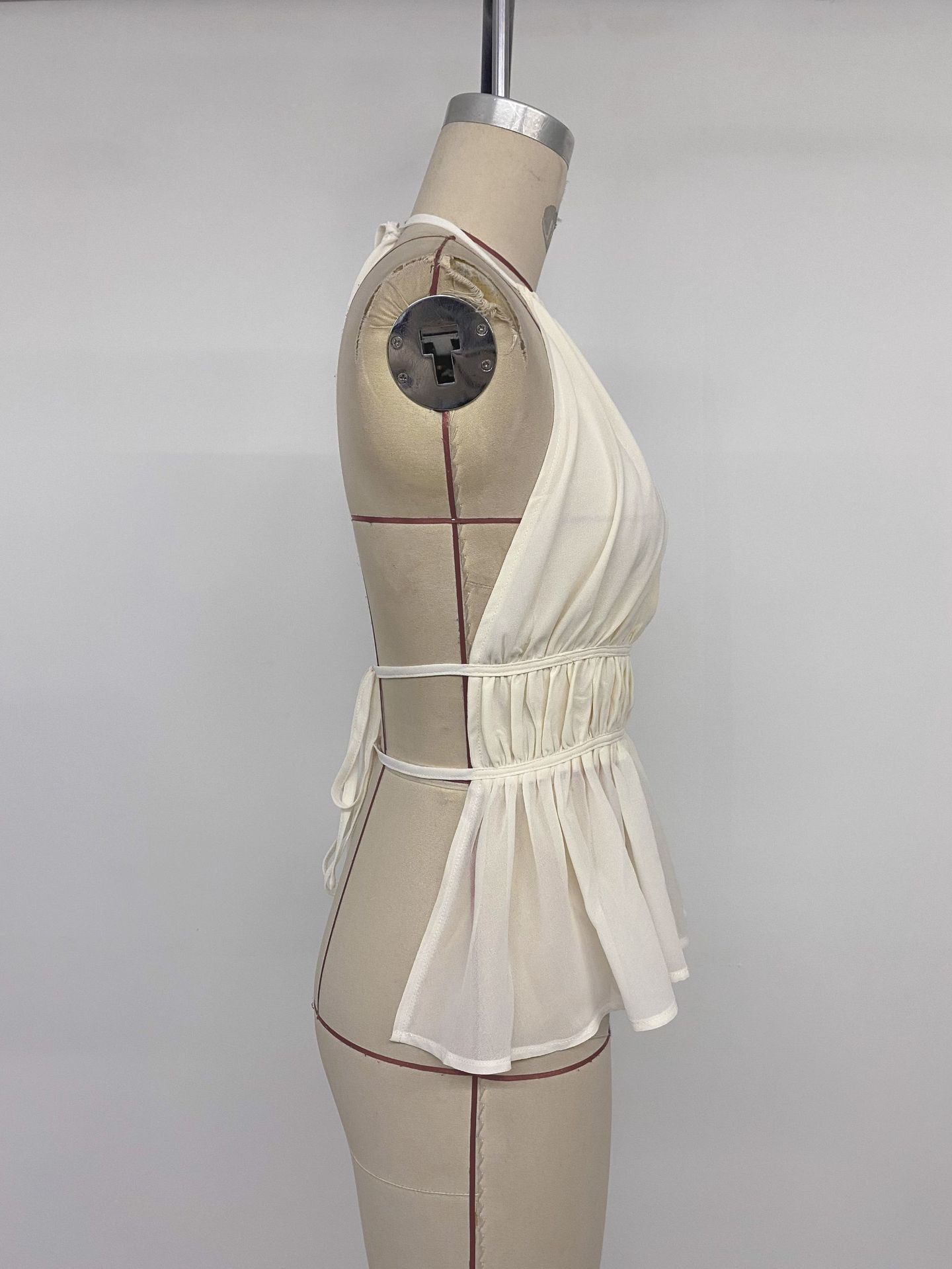 Beige Halter Peplum Top