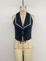 Sleeveless Tie-Front Top with Trim